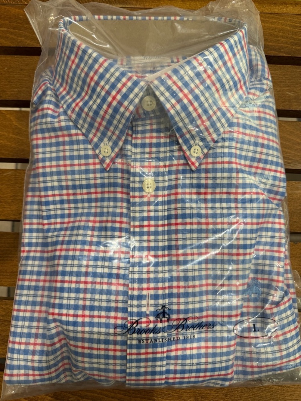 Brooks Brothers Red, Blue and White Plaid Button-Down Shirt